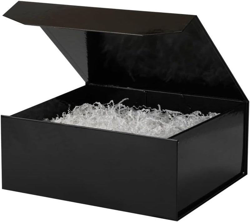 PACKGILO 1 Pcs Black Gift Box Large 13x11x5.3 Inch Large Black Gift Box Large Magnetic Gift Box with Crinkle Paper Black Large Gift Box with Shredded Paper Luxury Gift Boxes with Lids for Presents - Image 1